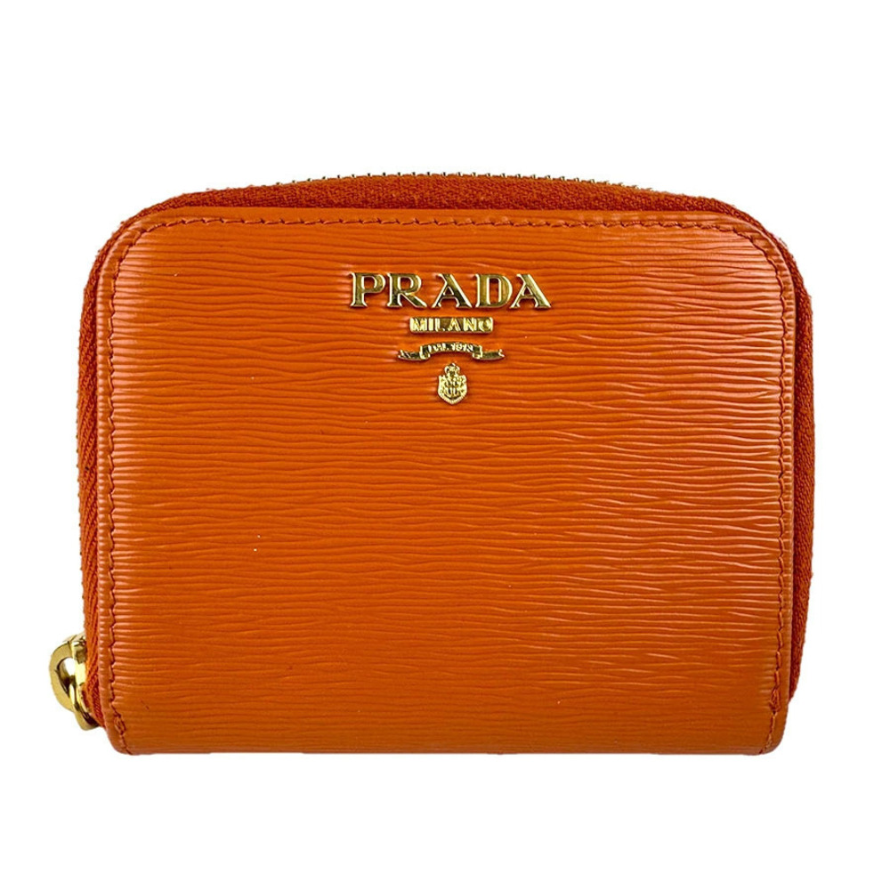 Prada coin case Wallet leather orange